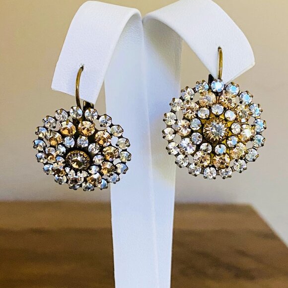 Liz Palacios Florette Leverback Earrings Made With Swarovski Crystals Brass Tone - Picture 10 of 10